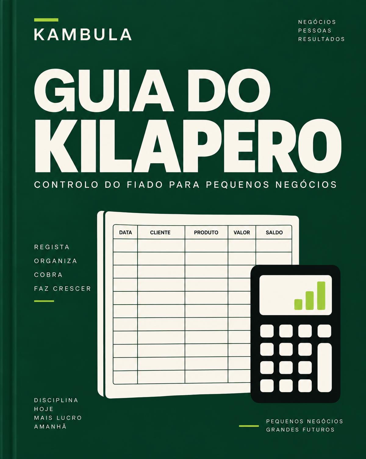 Capa verde do eBook Guia do Kilapero, da Kambula